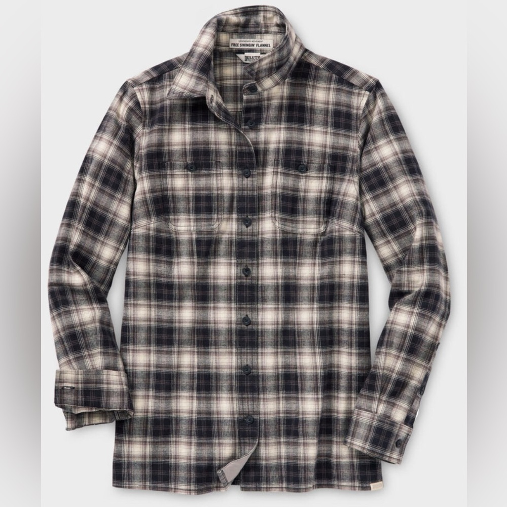 DULUTH 👚 Women's Free Swingin' Flannel Shirt in Black Putty Check, XL, NWT